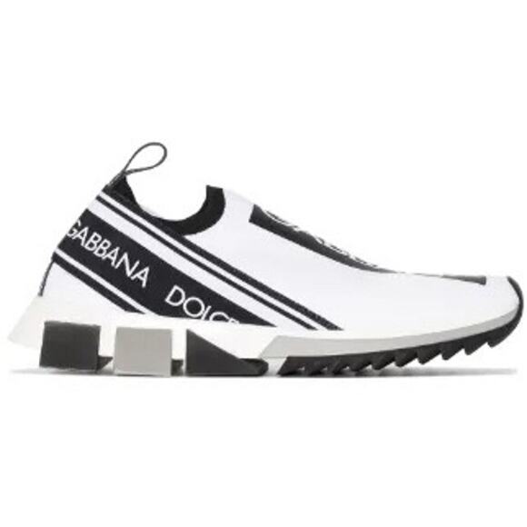Dolce & Gabbana Sorrento Logo Print Stretch Knit Slip-On Sneakers White Black 37 - Picture 1 of 4